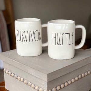 Rae Dunn Survivor & Hustle coffee mugs